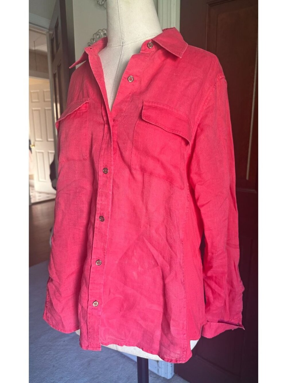 Calvin Klein long sleeve linen blouse coral Small